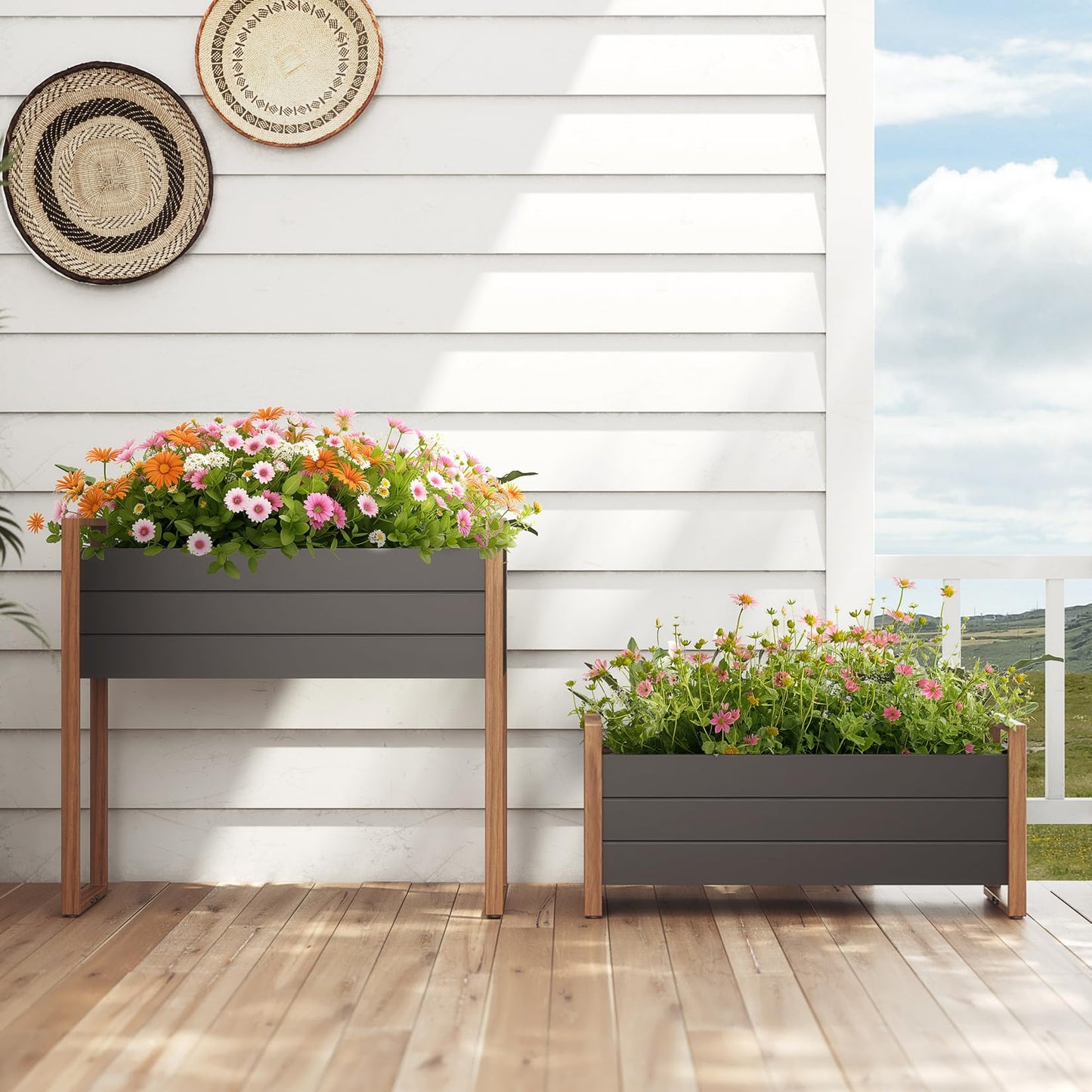 Grand patio Raised Garden Bed with Legs, Metal Elevated Planter Box with Woodgrain Finish, 39×15×36 Inch Outdoor Raised Garden Planter for Vegetables Flowers Fruits Herb, 660lb Capacity