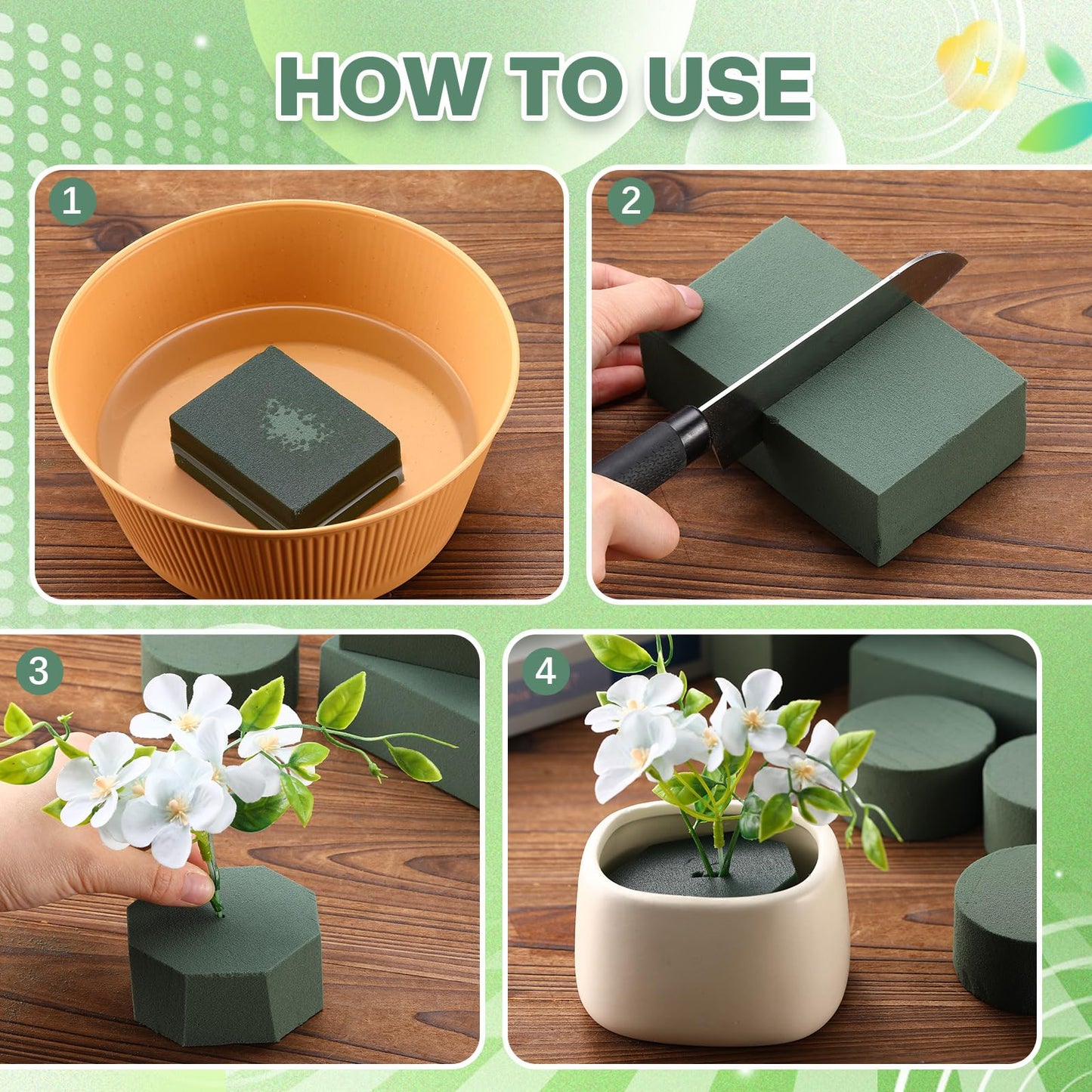 Baderke 30 Pack Floral Foam Blocks Round & Block Foam Set Green Wet & Dry Flower Blocks for Fresh & Artificial Flower Arrangement Florist Supplies for DIY Arts Crafts & Weddings