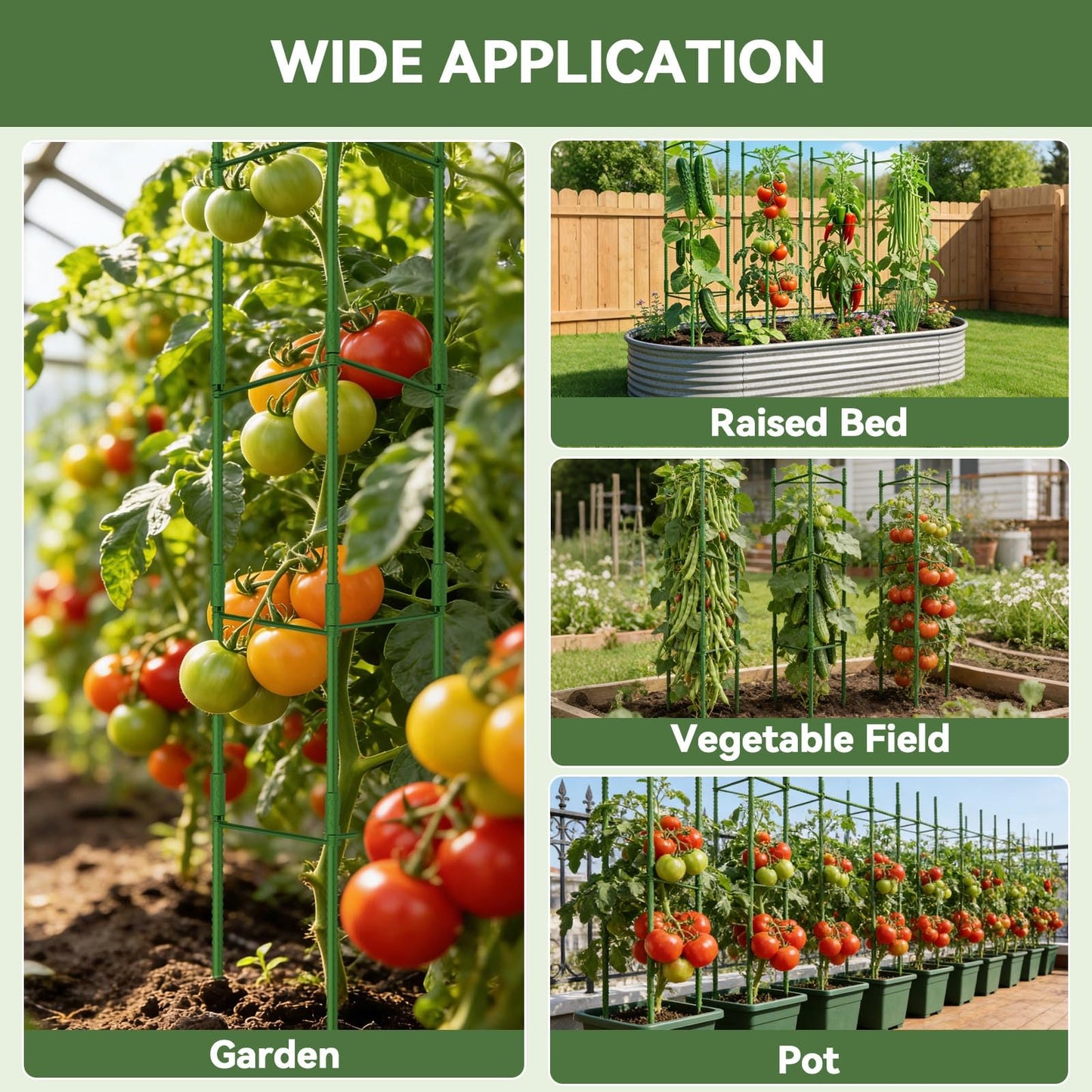 Halatool 63 Inch Tall Tomato Cages for Garden, 6 Pack Adjustable Tomato Cage, Garden Stakes Tomato Trellis for Pots, Tomato Plant Support for Raised Garden Bed &Vegetables Flowers