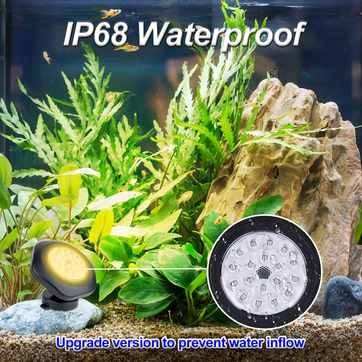 CREPOW Solar Pond Lights,3000K Warm White LED Underwater Submersible Fountain Light,IP68 Waterproof Landscape Spotlights Lighting for Fish Aquarium Tank Garden Yard Pond Pool Decor(3-in-1)