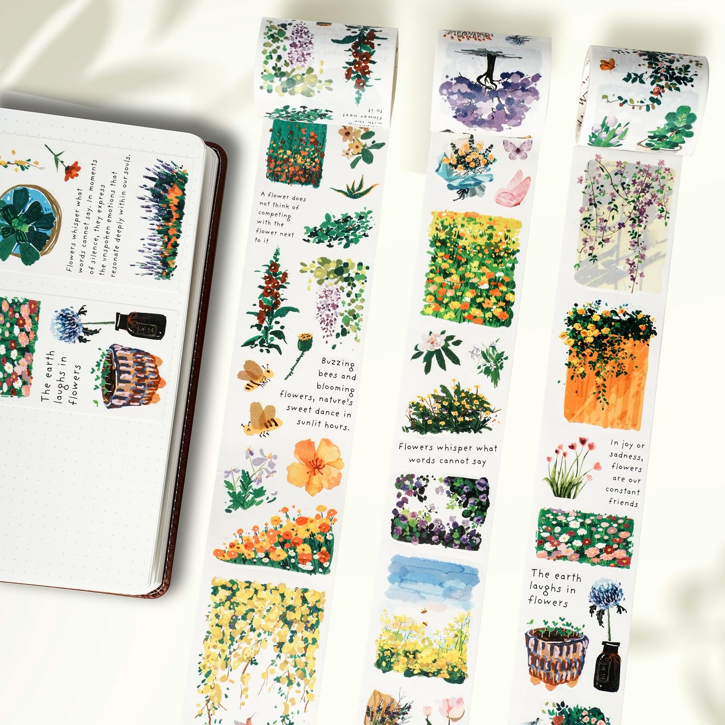 WT Spring Oasis Washi Tape Sticker Set, 3 Rolls, Original Designs, Nature-Inspired Floral Decorative Masking Tape, Wide Craft Tape, Bujo Planner Supplies, Adhesive Wrapping Tape, DIY Paper Tape