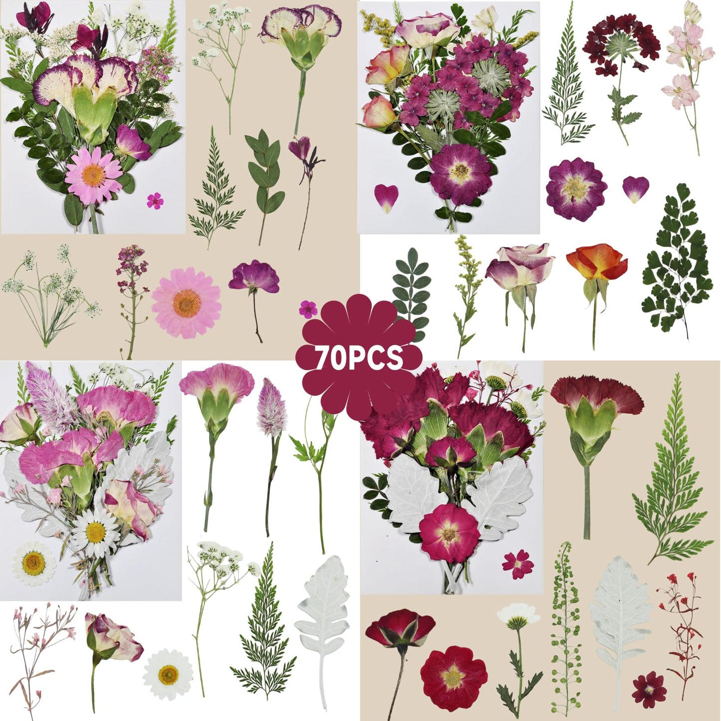 CONVELIFE Dried Pressed Flowers for Resin, Real Dry Leaves Bulk Natural Herbs Kit for Scrapbooking, DIY Art Crafts, Epoxy Resin Jewelry, Candle and Soap Making, Nail Decor (70Pcs Dried Flowers)