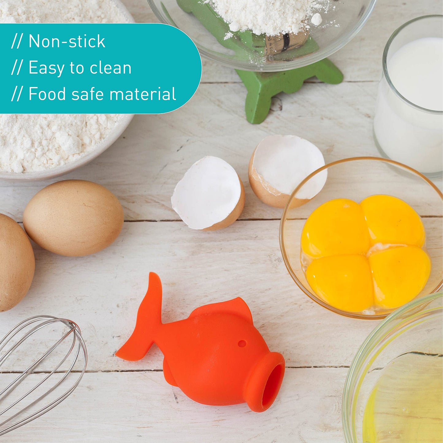 Peleg Design Egg Separator for Raw Eggs – Silicone Egg Yolk and White Separator, YolkFish Lips Swallow Release – Cute Kitchen Tool Gadget for Cooking/Baking