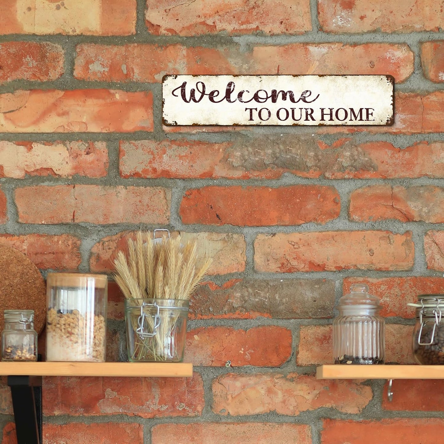 Outdoor Metal Welcome Sign - Welcome to Our Home - 16"x4" Weather-Resistant Front Door Decor - Rustic Porch Sign for Housewarming Gifts, Garden, Farmhouse - Country-Style Durable Metal Wall Art