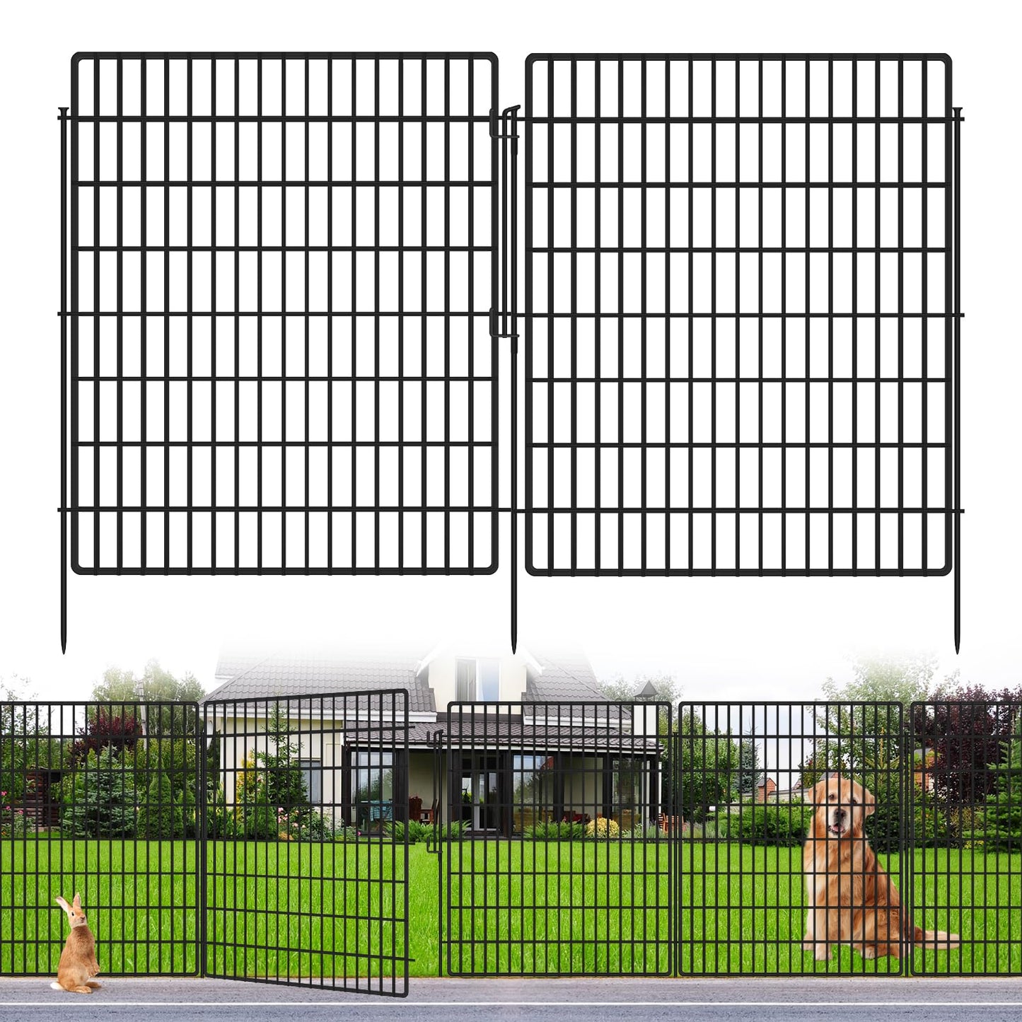 15 Panels Garden Fencing Animal Barrier with Lock, 33 in(H) X 36 ft(L) Dog Fence Outdoor for Yard Rustproof No Dig Decorative Tall Garden Fences Metal Wire Panel Border Rabbit Ground Stakes Fencing