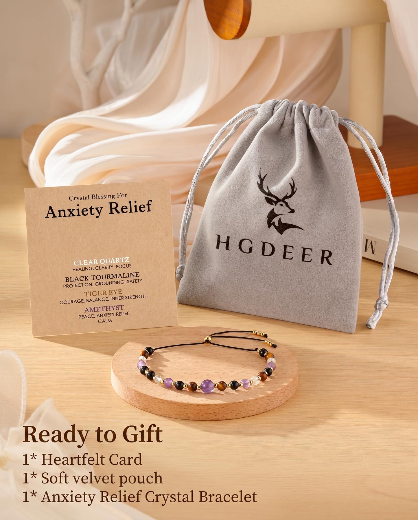 Worry Stones Anxiety Relief Items Fidget Bracelet Healing Crystals Spiritual Sensory Mood Strength Jewelry, Calming Holistic Crystal Gifts Purple Gemstone Bracelets for Women Teen Daughter Sister