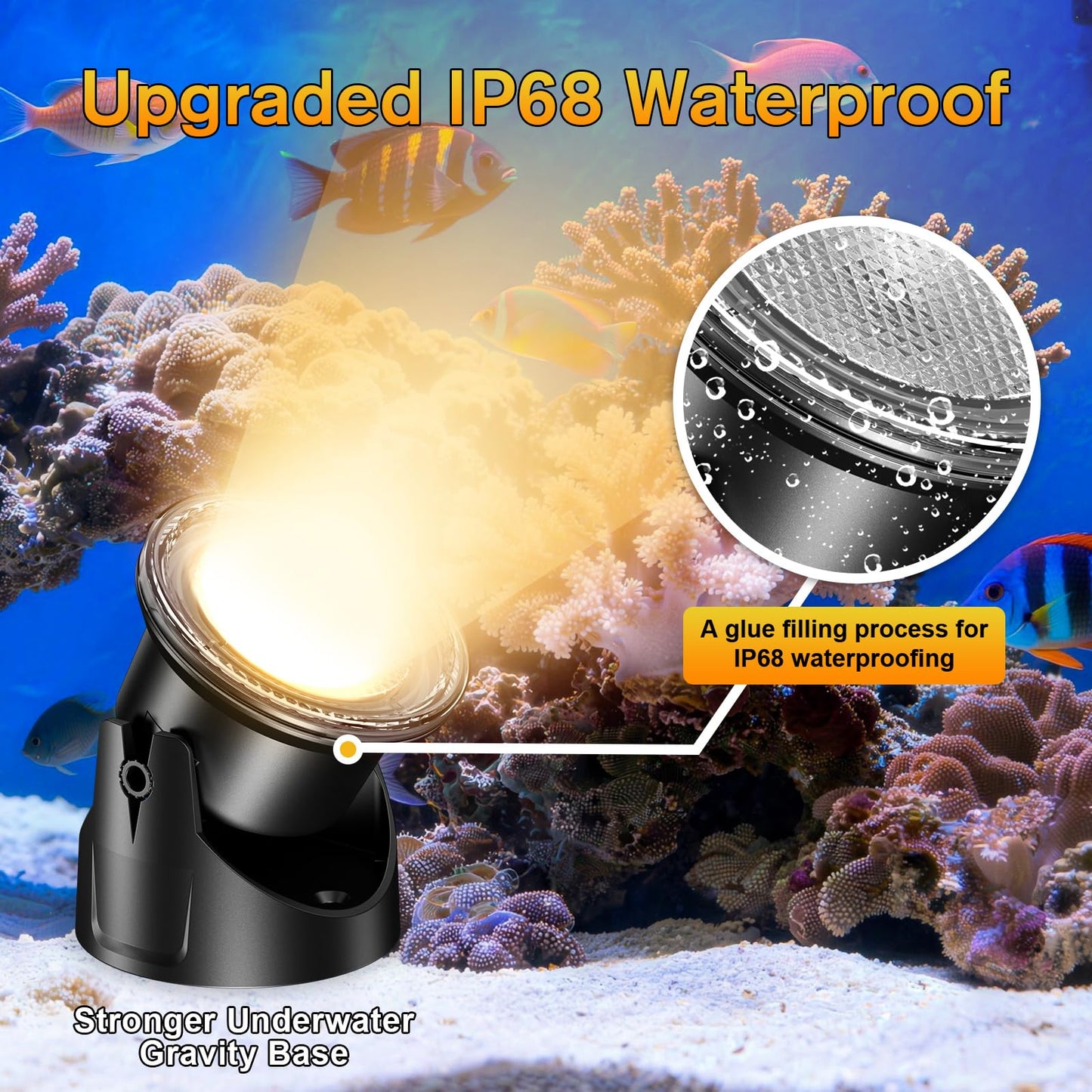 POPOSOAP LED Underwater Pond Lights 6-Head, IP68 Waterproof Pond Lights with Timer, 90° Rotatable Design & Gravity Base Fountain Lights for Pond Fountain Waterfall Aquarium Pool -P66HZ