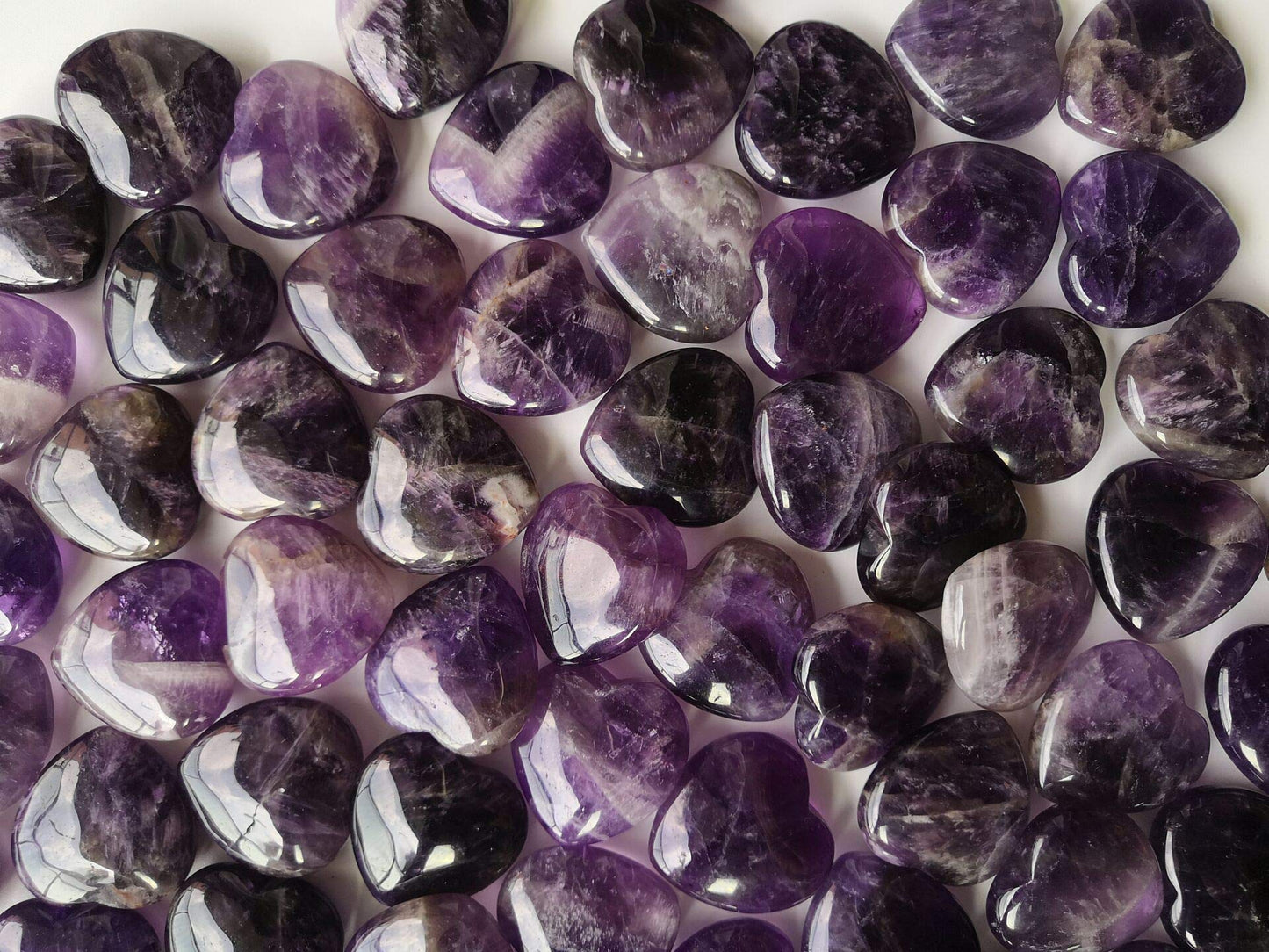 Loveliome 4 Pcs Natural Amethyst Love Heart Pocket Stone Healing Chakra Worry Stone(1 Inch)