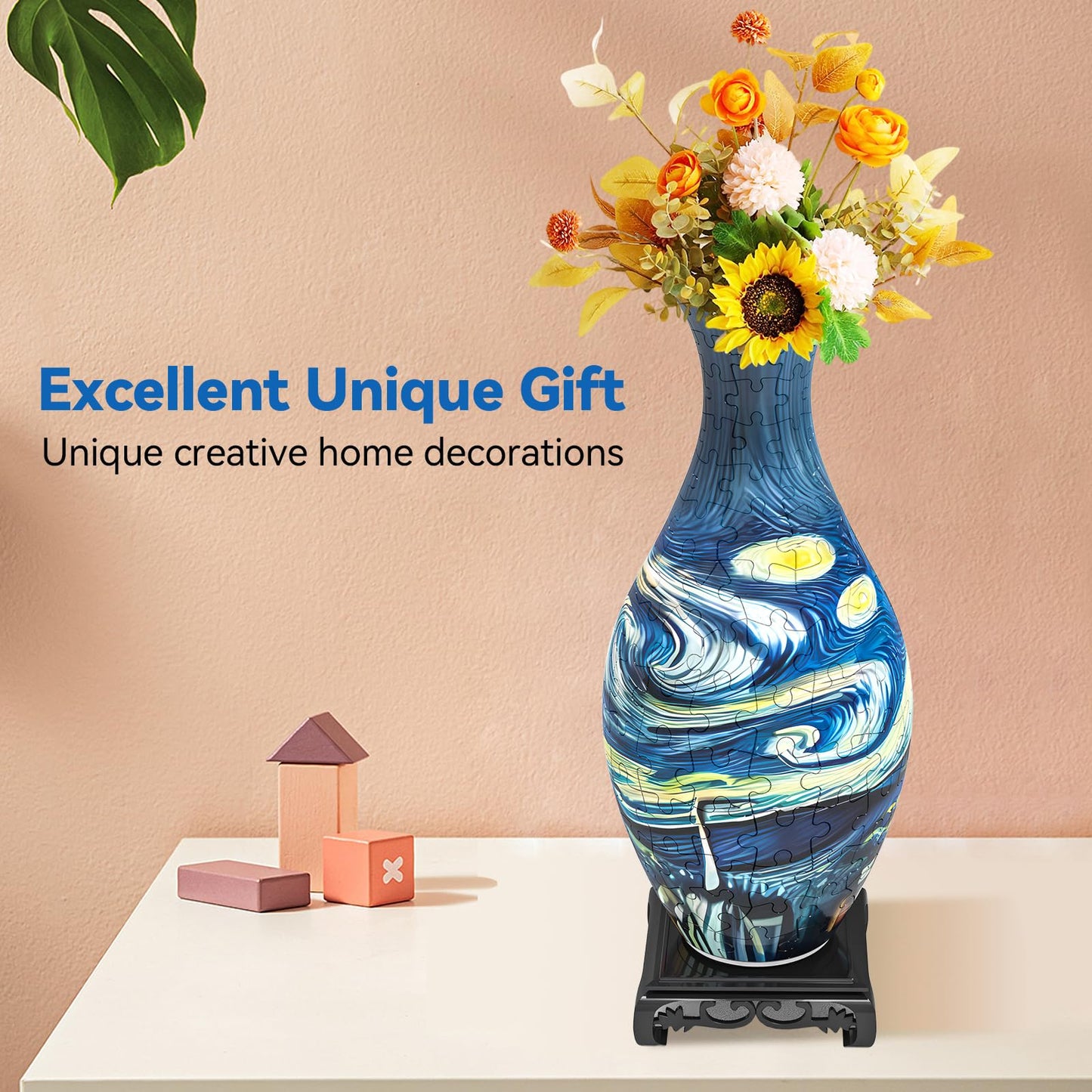 3D Puzzles Vase for Adults, Crafts for Adults, Gifts for Mom, 160 Pieces Plastic DIY Unique Flower Vase with LED Light House Warming Gift Birthday Gifts for Flower Arrangements and Home Decoration