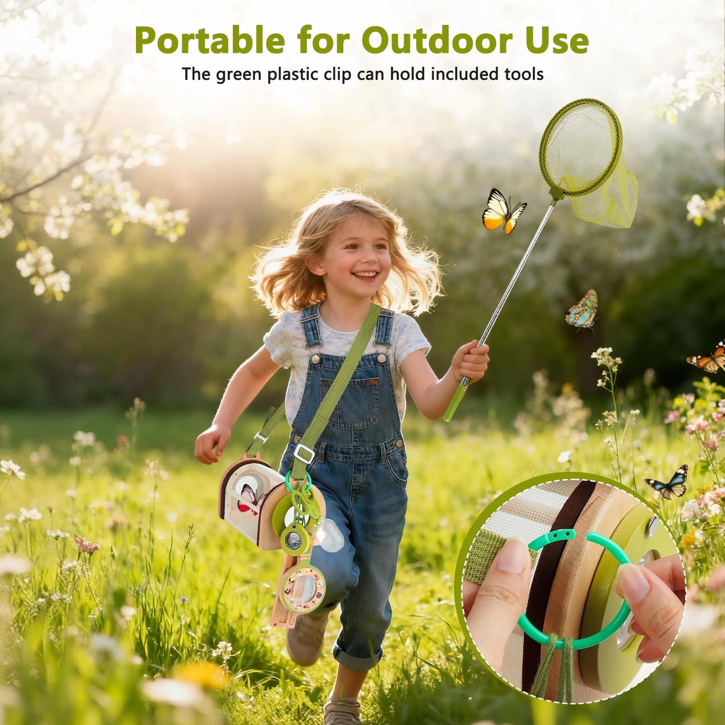Wooden Bug Catcher Kit for Kids -11Pcs Bug Catching Kit Outdoor Explorer Kit with Carry Bag, Butterfly Net and Other Adventure Sets for Garden Backyard Camping, Gift for Toddlers Girls Boys 3-12