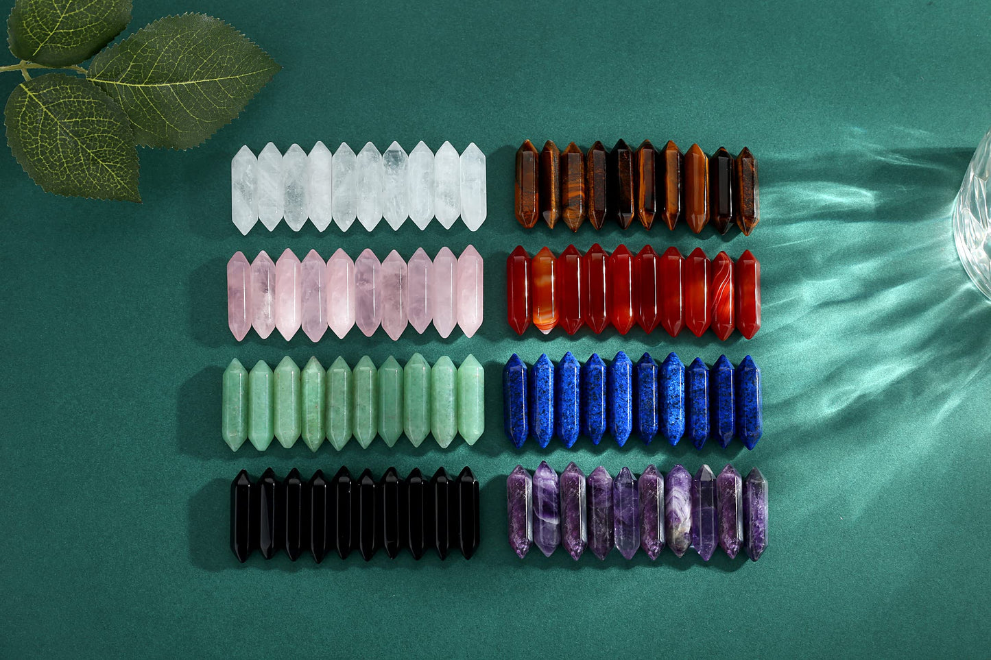 10 PCS Green Aventurine Healing Crystals Wands Polished Tumbled Stones Bulk Natural Hexagonal Pointed Stocking Stuffers Reiki Energy Balancing Meditation Therapy Chakra Wand Set