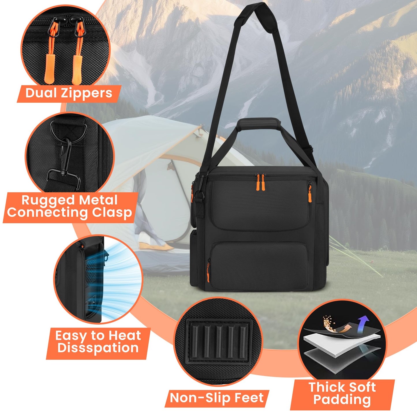 Portable Power Station Carrying Bag Compatible with BLUETTI AC180, Power Station Storage Case for Charging Cable and Accessories (BLACK, Without Retractable Handle)
