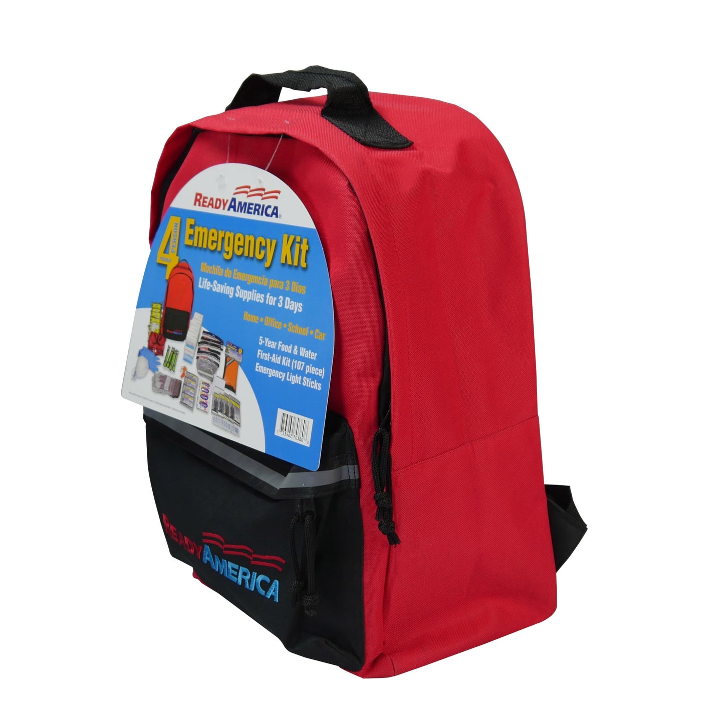 Ready America 70380 72 Hour Emergency Kit, 4-Person, 3-Day Backpack, Includes First Aid Kit, Survival Blanket, Emergency Food Portable Disaster Preparedness Go-Bag for Earthquake, Fire, Flood