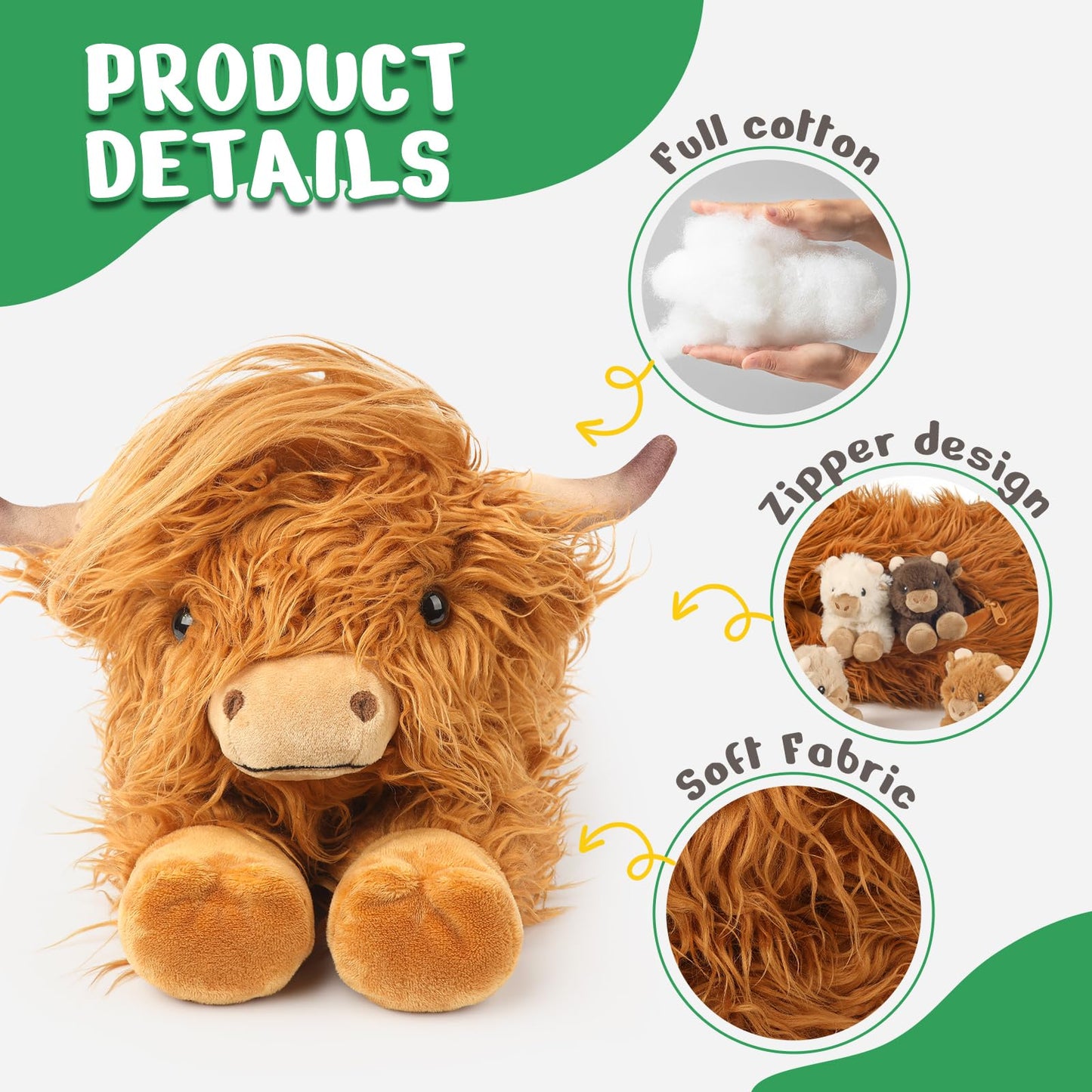 5PC Highland Cow Stuffed Animals with Babies Inside, 1 Mommy Highland Cow Plush & 4 Surprise Babies, Cute Plush Toy for Kid Boys Girls Ages 3 4 5 6 7 8, Gift Ideal for Christmas, Valentine's, Birthday