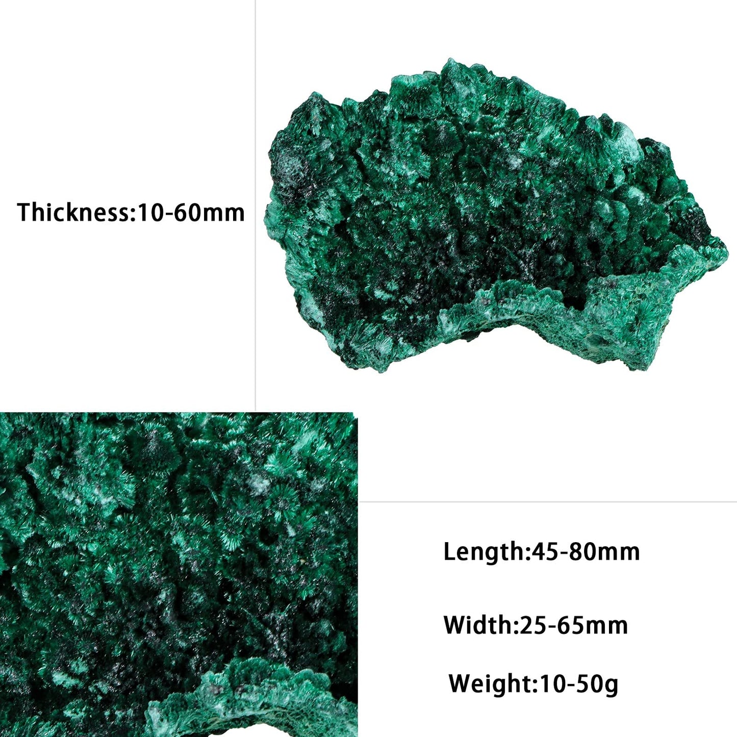 Nupuyai Natural Raw Malachite Crystal Stone for Reiki Healing Stress Anxiety, Real Green Malachite Specimen Cluster Decor for Home Office Tabletop, 10-50g