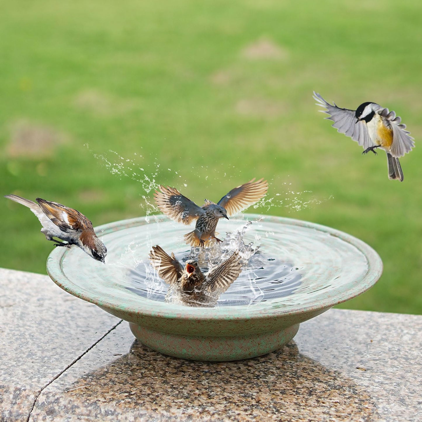 HOUYANG Solar Fountain Bird Bath, Metal Bird Bath Bubbler, Outdoor Bird Bath Bowl, for Outdoors Garden Patio Decor.