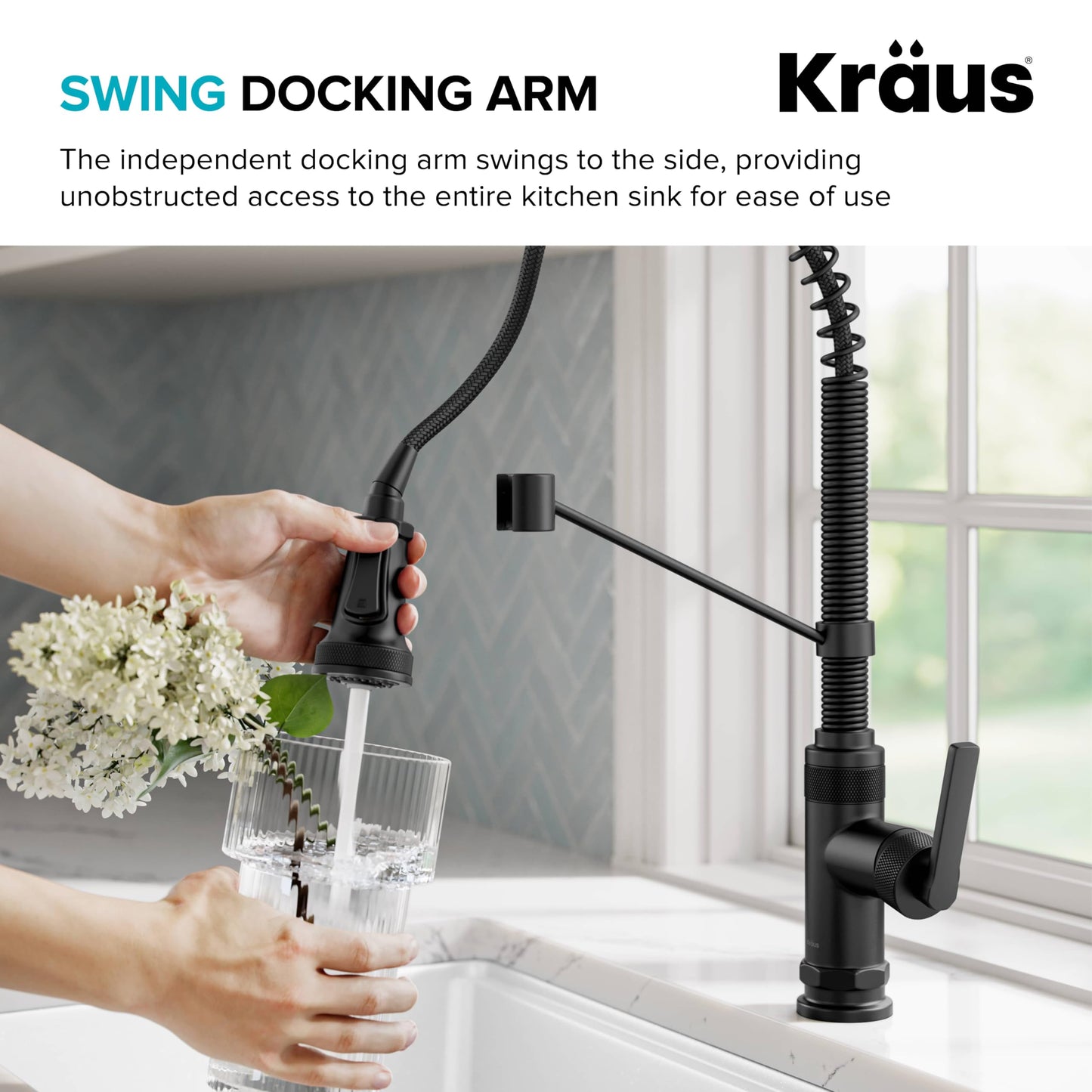 KRAUS Allyn Commercial Style 2-Function Single Handle Pull Down Kitchen Faucet in Matte Black, KPF-4110MB