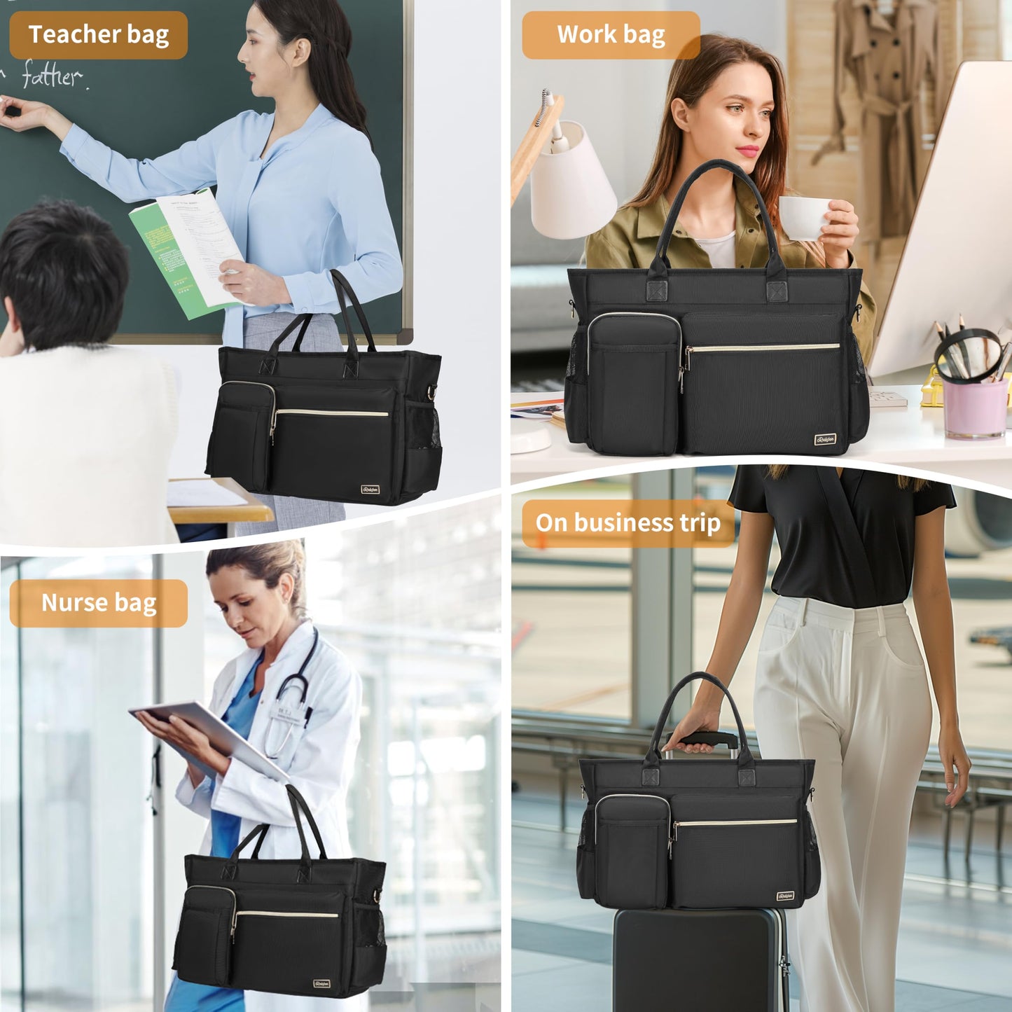 Rabjen Nurse Tote Bag for Work with Padded 15.6” Laptop Sleeve, Medical Supplies Shoulder Bag for Home Health Care