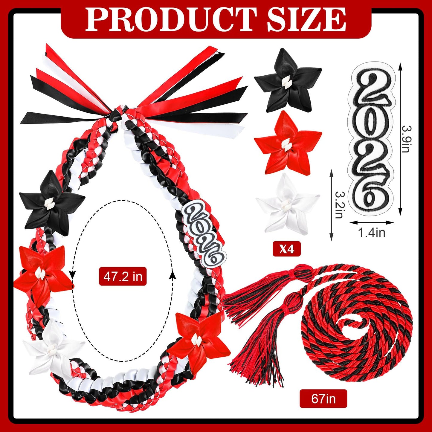 Craftsatin 2026 Graduation Money Leis with Honor Cord Class of 2026 Graduation Ribbon Money Leis Double Braided Handmade Necklace Kit for for High School College Grad Party Supplies(Red Black)