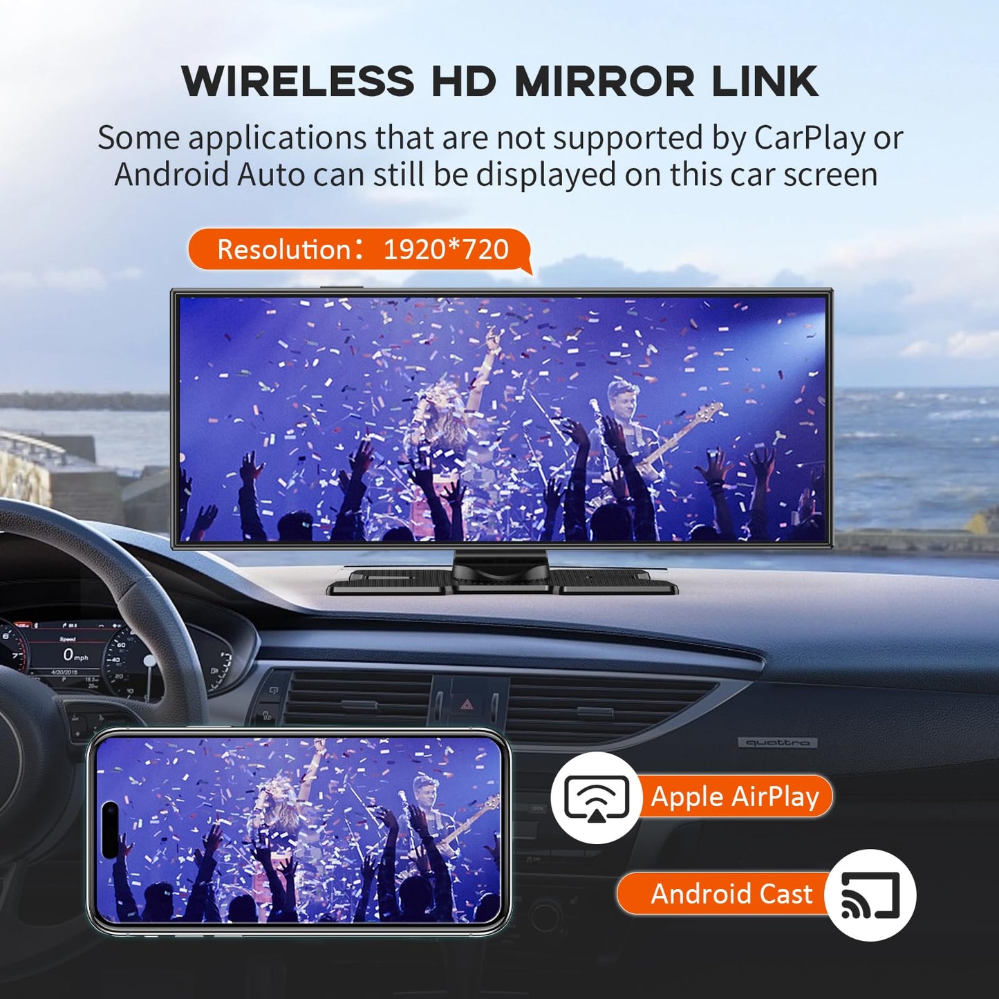 Largest 11.5" Portable Apple Carplay Screen for Car, 4K Wireless Car Play & Android Auto, Upgrade Touchscreen with Dash Cam, App Control/Loop Recording/Backup Camera/Mirror Link/GPS/FM