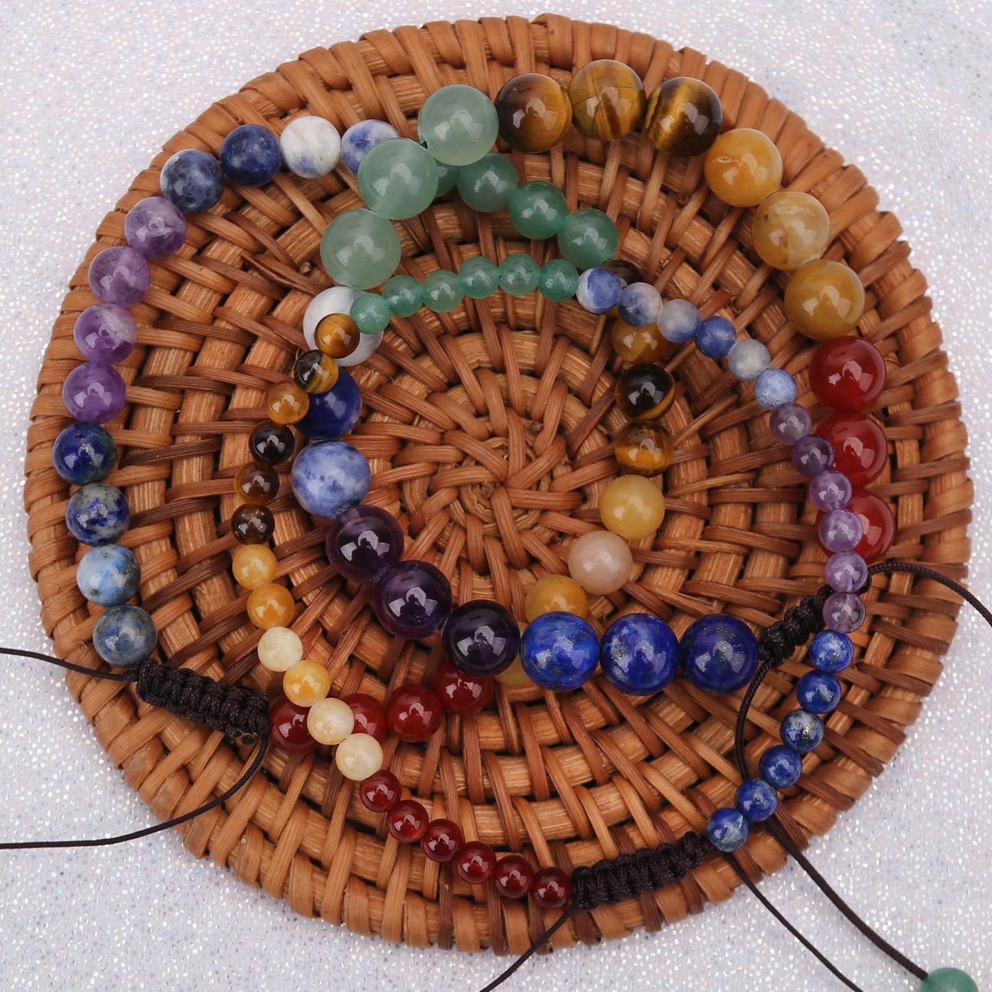 BONNY BOXX Braided Genuine 4mm Chakra - Stone of Balance Energy - Bracelet, Elegant Handcrafted Natural Gemstone Crystal Bracelet Healing Power Energy Inspirational Gifts with Card for Unisex