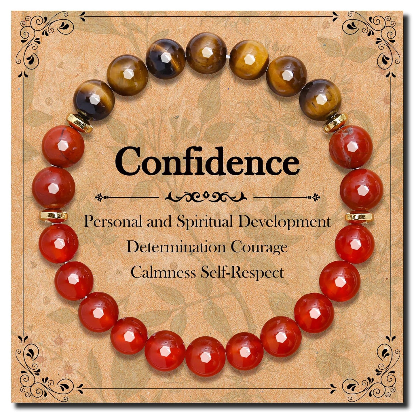 BONNY BOXX Mixed 8mm Natural Stone Bracelet for Courage, Handmade Stretch Carnelian Tiger Eye Bracelet Adjustable Crystal Healing Jewelry for Unisex Spiritual Gift