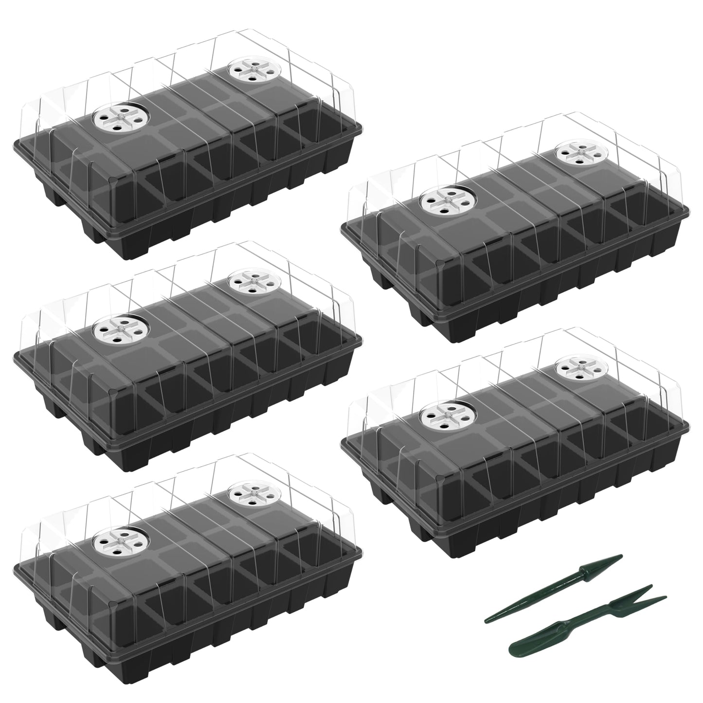 Gardzen 5-Pack Seed Starter Kits, Reusable Plant Germination Trays with Total 75-Cell, Seed Starter Tray with Humidity Vented Domes and Bases for Starting Vegetable Flower Herb Seeds 15" x 9"