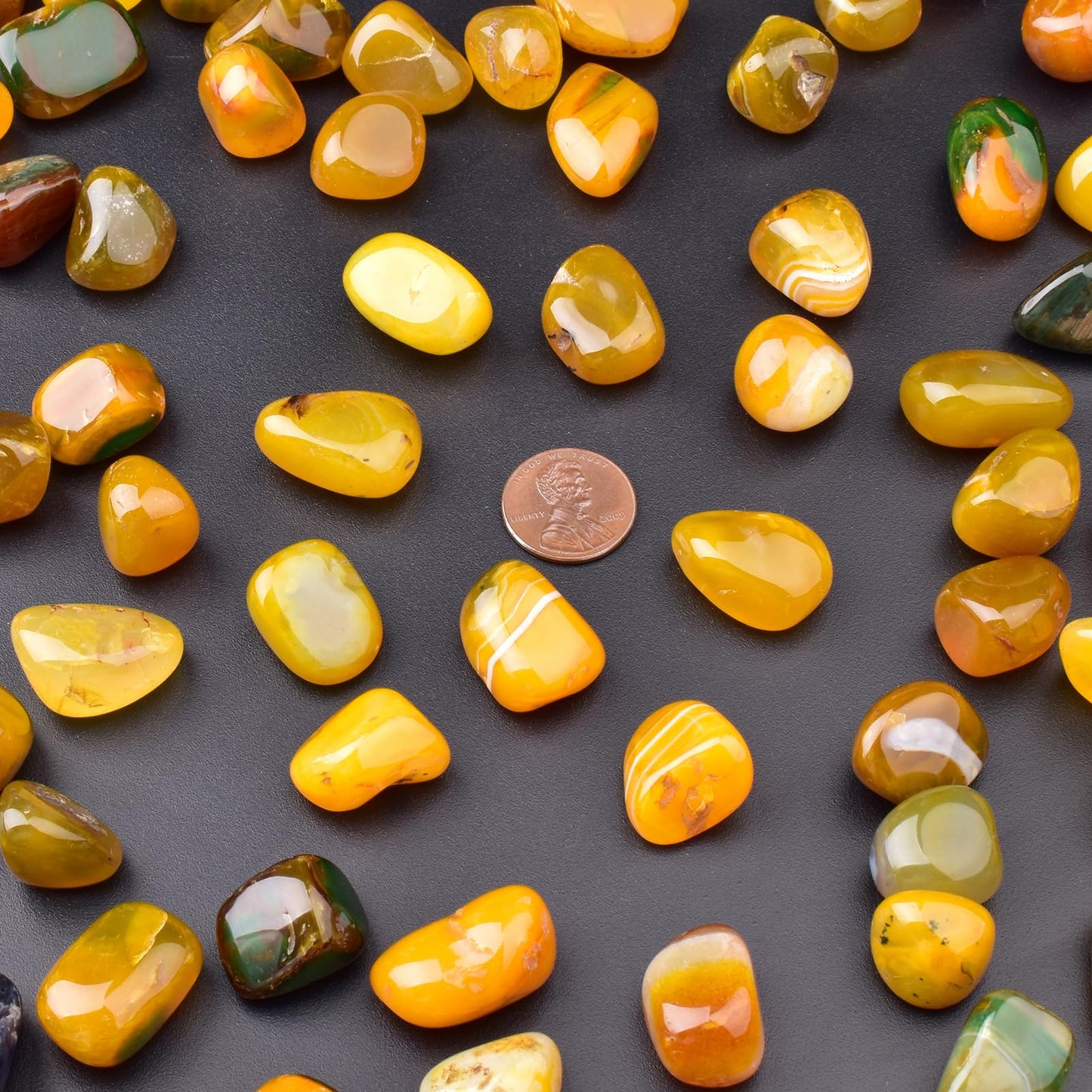 SigMntun Yellow Agate Healing Crystal Stone Set - 24 Pieces, 0.6" Natural & Polished Stones for Healing, Meditation, Reiki, Chakra, Crafting & Decoration