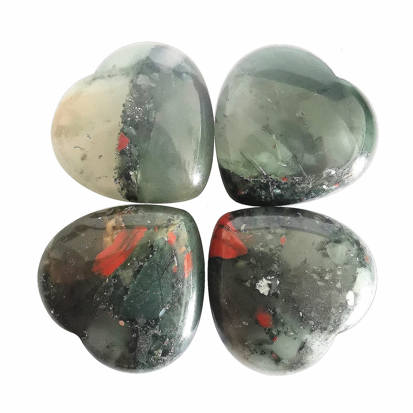 Loveliome 4 Pcs Natural Africa Bloodstone Love Heart Palm Stone Reiki Balancing Worry Stone(1 Inch)