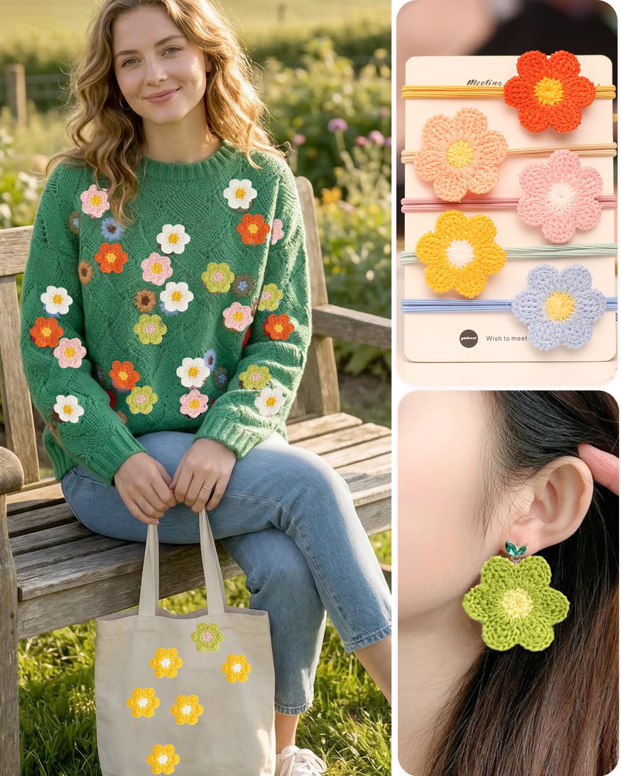 30 Pieces Crochet Flower Applique Small Yarn Patches for Sewing Scrapbook Hairband Pet Collar Garment Embellishment Jewelry Making Supplies (Multi)