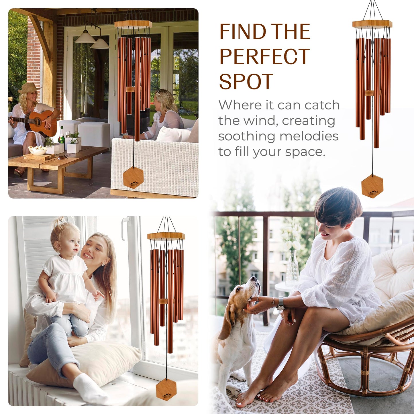 Red Deep Tone Wind Chime – Outdoor Sympathy & Memorial Gift for the Loss of a Loved One, Memorial Wind Chimes, Thoughtful Sympathy Gift for Bereavement and Remembrance. 29" Copper Red