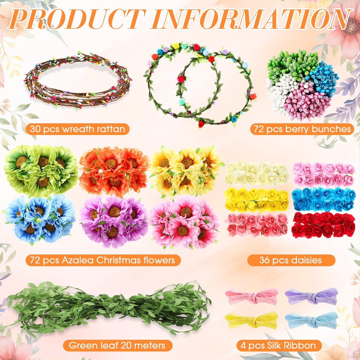 Suncalla 30 Sets Flower Crowns Making Kit, Make Your Own Flower Crown Wreath Garland Headbands and Bracelets Craft Kit Handmade DIY Floral Hair Accessories Gift for Women(Azalea)