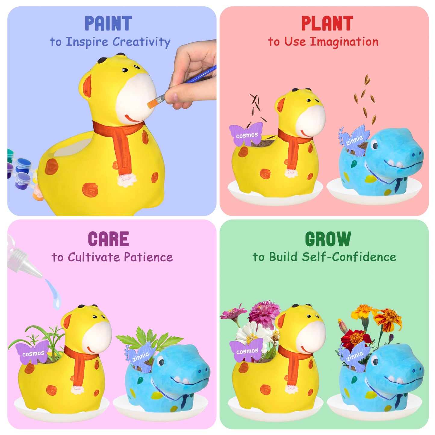 yasest Paint & Plant Flower Growing Kit for Kids - 4 Set DIY Animal Pattern Ceramic Painting Kit, Kids Gardening Set, Arts & Crafts for Ages 8-12, Birthday Gifts for 5 6 7 8 9 10 11 12 Year Old Girl