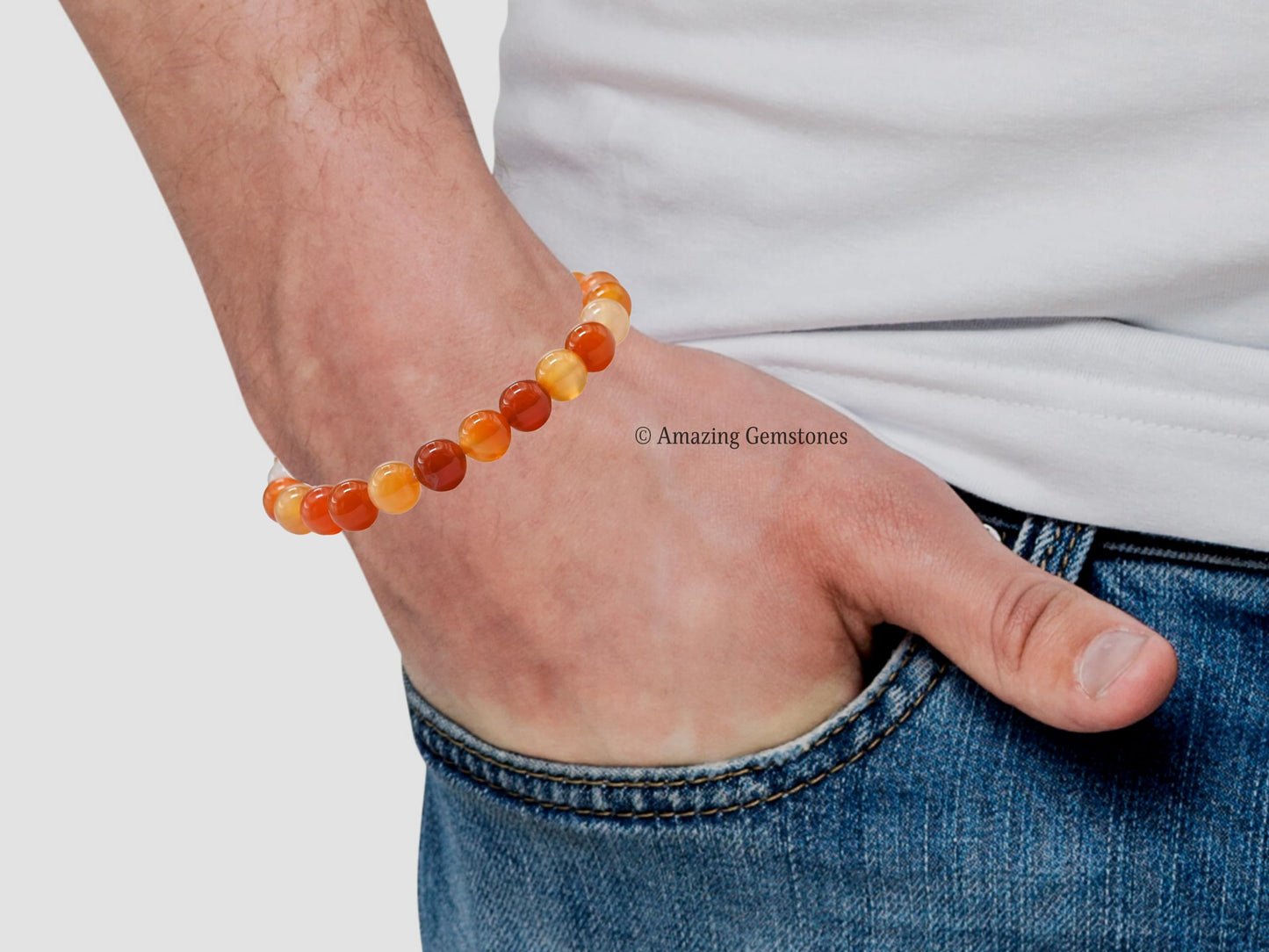Amazing Gemstone Crystal Bracelet for Women Men's Gifts - Protection Healing Crystal Bracelet - 8mm Gemstone Beaded Stretchable Bracelet Pulseras Para Hombres Mujer Stocking Stuffers Mothers Day Gift (Carnelian)