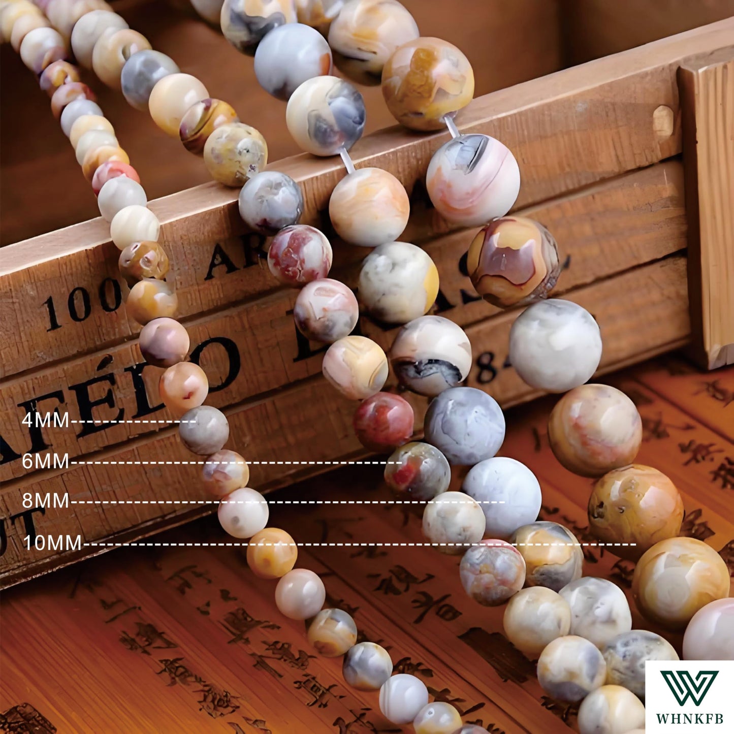 WHNKFB 6mm 100PCS Natural Red Crazy Lace Agate Round Beads, Mexican Fire Banded Loose Stone Beads for Jewelry Making Craft - 6mm 8mm 10mm Options with Free Elastic Cord
