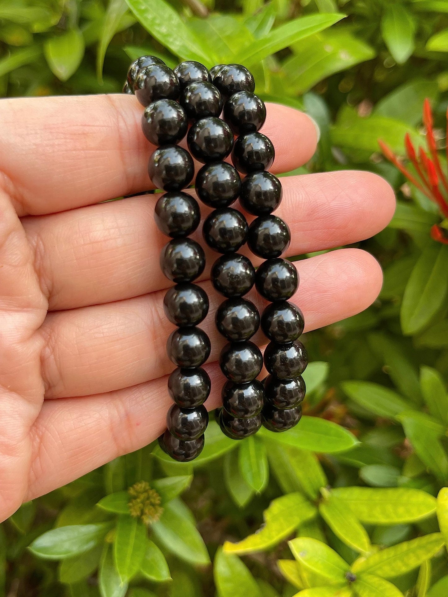 GAF TREASURES Black Obsidian Crystal Bead Bracelet 8mm, Genuine Black Obsidian Stretch Gemstone Bracelet, Healing Crystal Bracelet, Gift for Men & Women (1)
