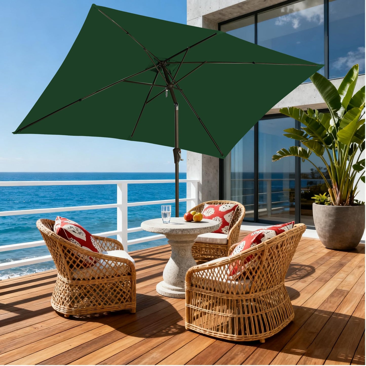 GREFORG 6.5x10FT Rectangular Patio Umbrella with Push Button Tilt & Crank Lift for Garden,UV Protection Outdoor Umbrella for Deck,Pool and Yard,Green