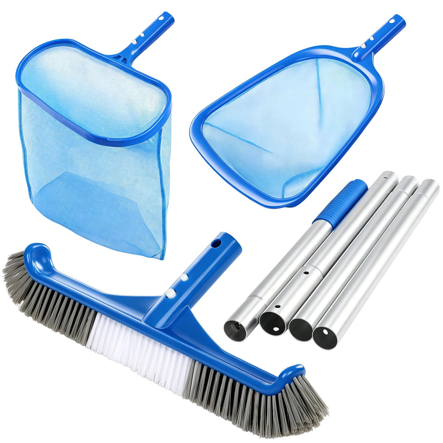 KingSom Swimming Pool Cleaning Kit Includes Professional Leaf Skimmer Net,Half-Depth Fine Mesh Net,17" Pool Brush Head,55" Adjustable Aluminum Pole,Pool Cleaning Equipment for Above Ground Pools