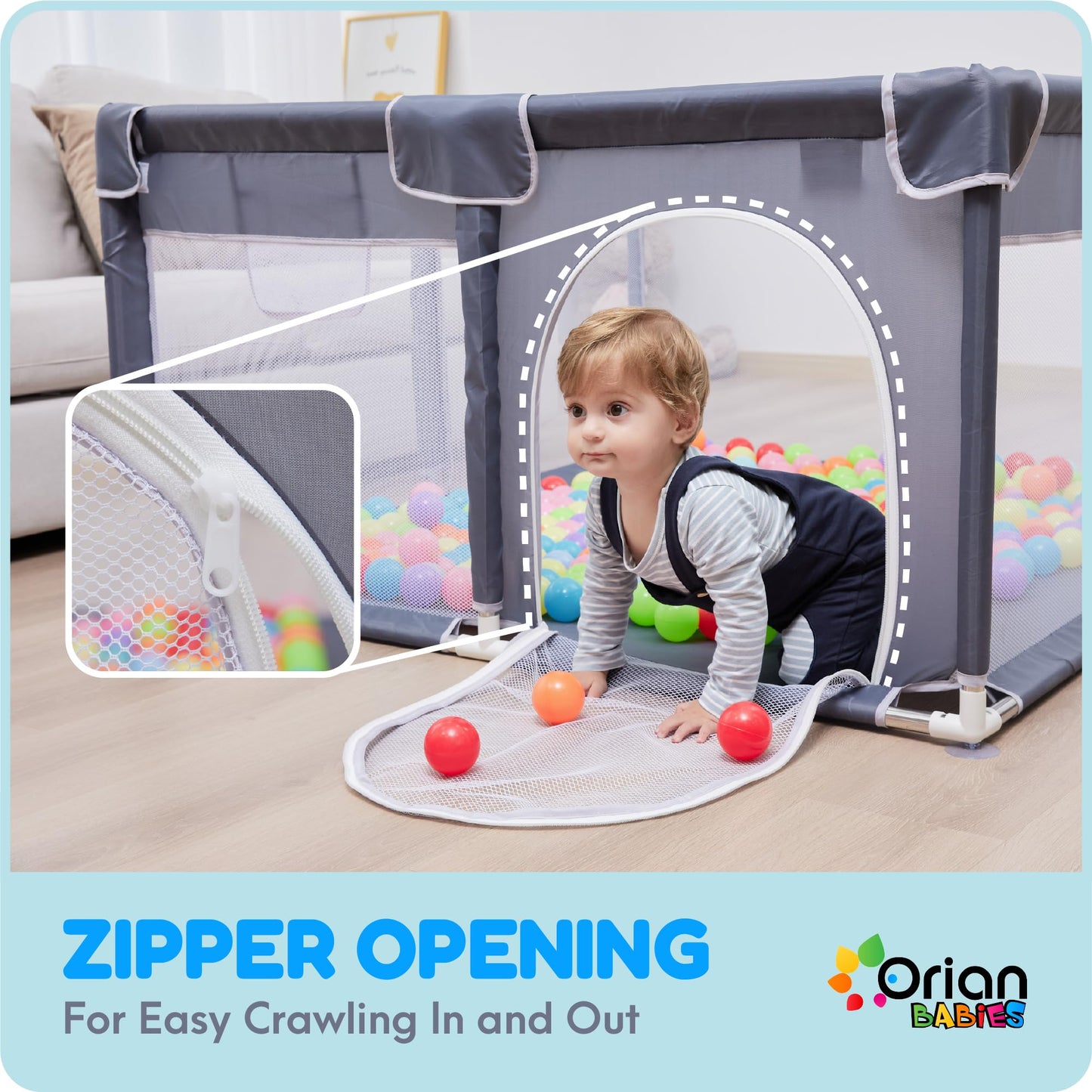 Orian Baby Playpen 50x50 Large Play Yard for Babies and Toddlers, Indoor Outdoor Playpen, Sturdy Baby Play Pen with Mesh Sides, Safe Baby Fence Play Area, Assembly Required/Not Portable, w Storage Bag