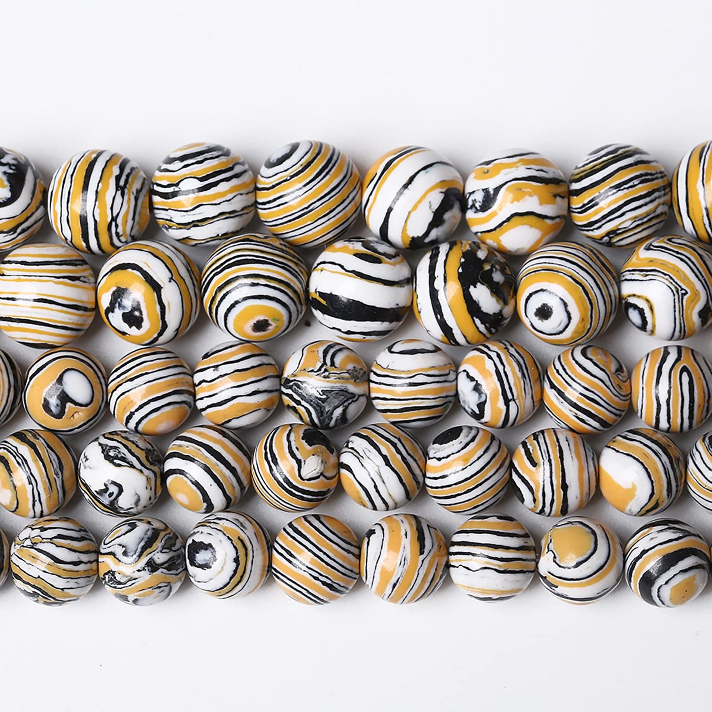 36pcs 10mm Natural Yellow Malachite Beads Round Loose Beads for Jewelry Making DIY Bracelets Necklace Crystal Energy Healing Power Stone (10mm, Yellow Black Malachite)