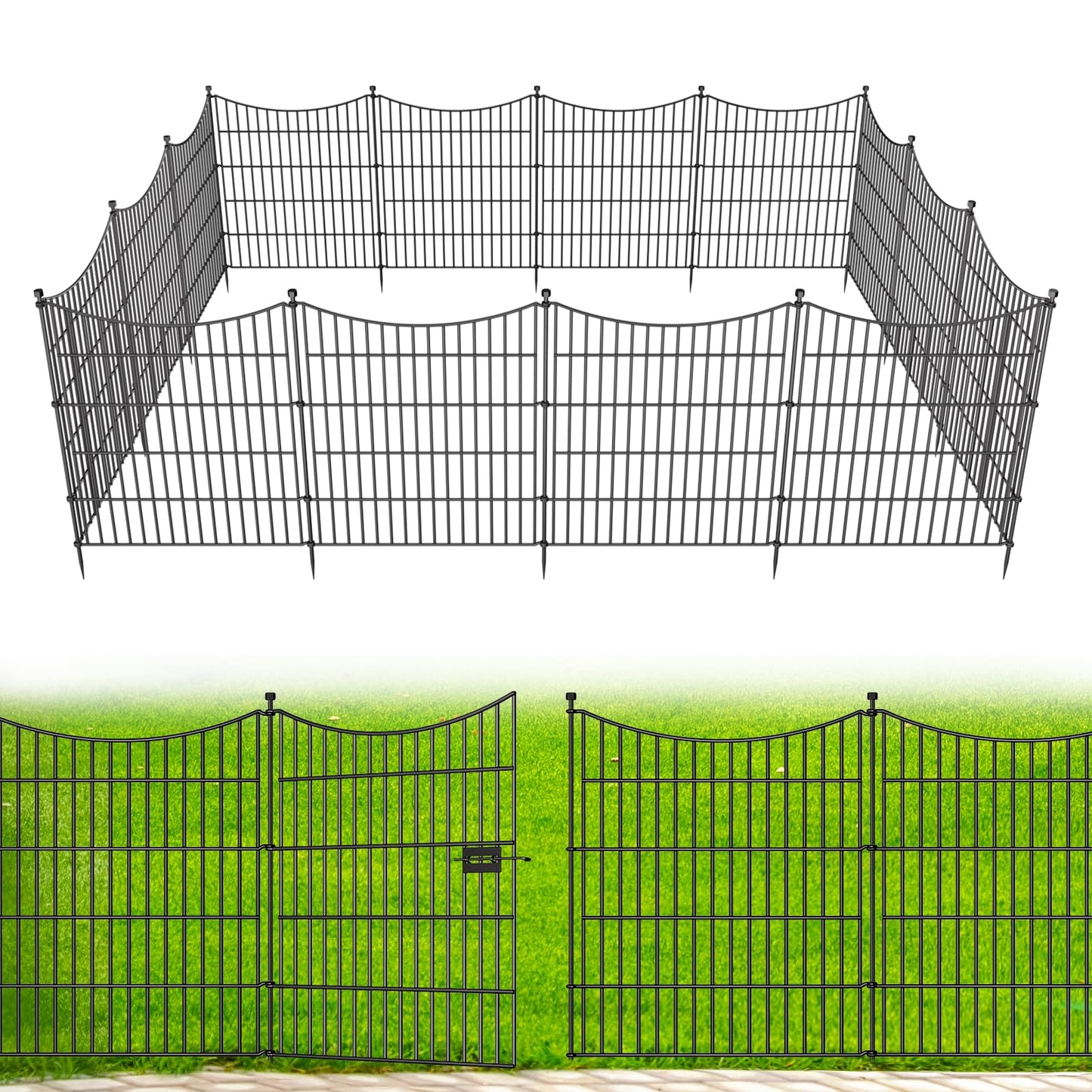 15 Panels Decorative Garden Fence with Gate, 32 in(H) X 35.4 ft(L) No Dig Dog Fence Animal Barrier Outdoor for Yard, Rustproof Metal Garden Edging and Borders, Temporary Fencing Stakes