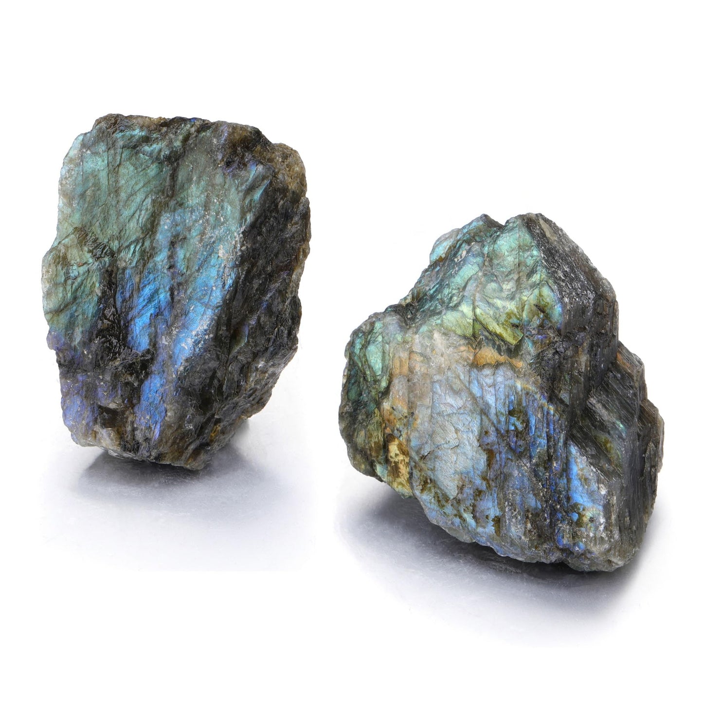 Jovivi 2pcs Raw Labradorite Crystals,Large 1.6-2.2" Healing Crystals Natural Rough Stones Crystal for Tumbling, Cabbing, Home Decoration, Polishing, Wicca & Reiki
