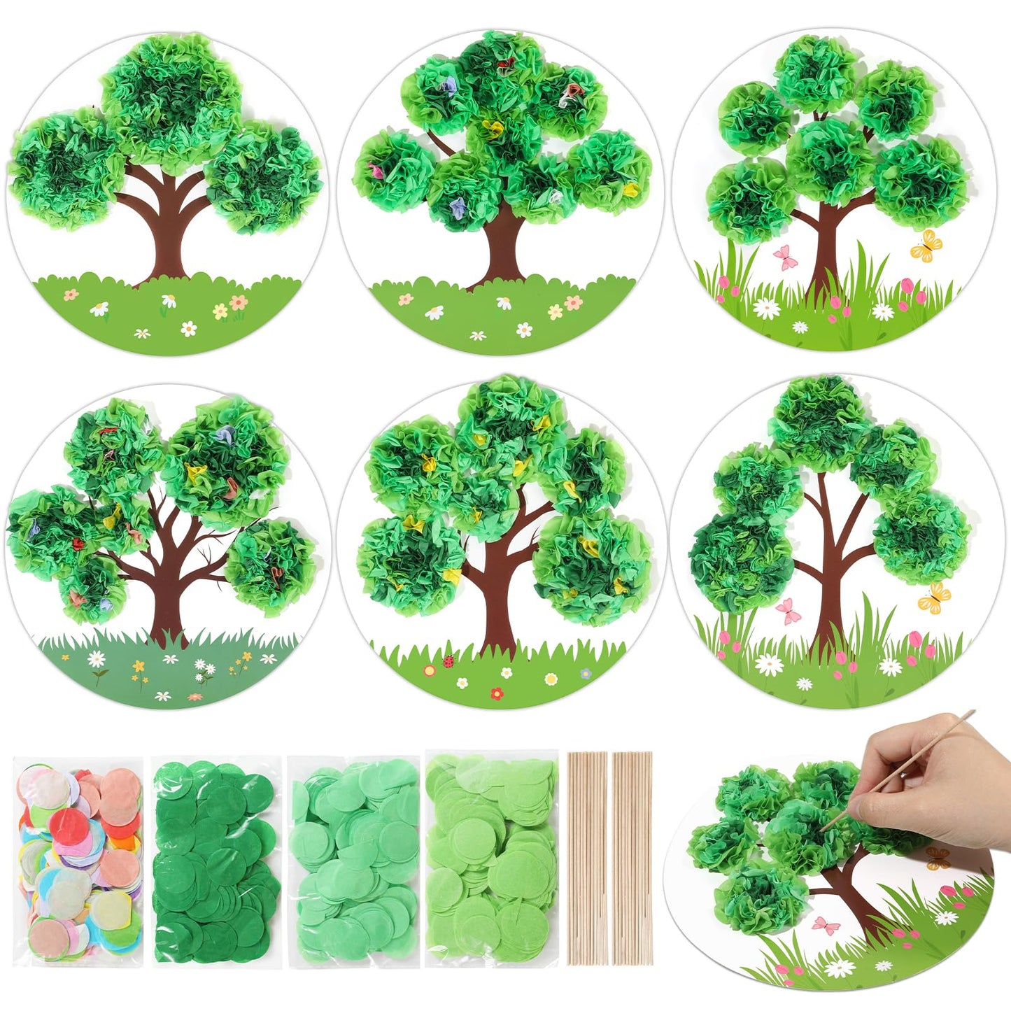 ZOIIWA Spring Poke-in Craft Kit Make Your Own Springtime Tree Ornament Spring Tree Crafts Kit Summer Poking Art Decor for Home Creative Activity Art Project Birthday Party Decor Supplies 24 Sets
