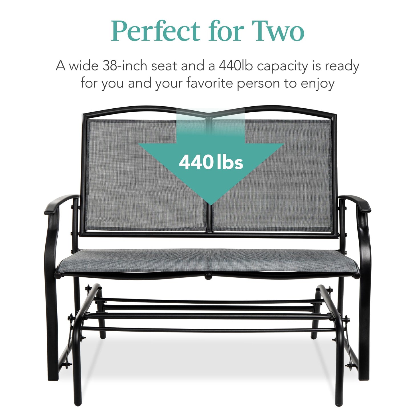 Best Choice Products 2-Person Outdoor Patio Swing Glider Steel Bench Loveseat Rocker for Deck, Porch w/Textilene Fabric, Steel Frame - Gray