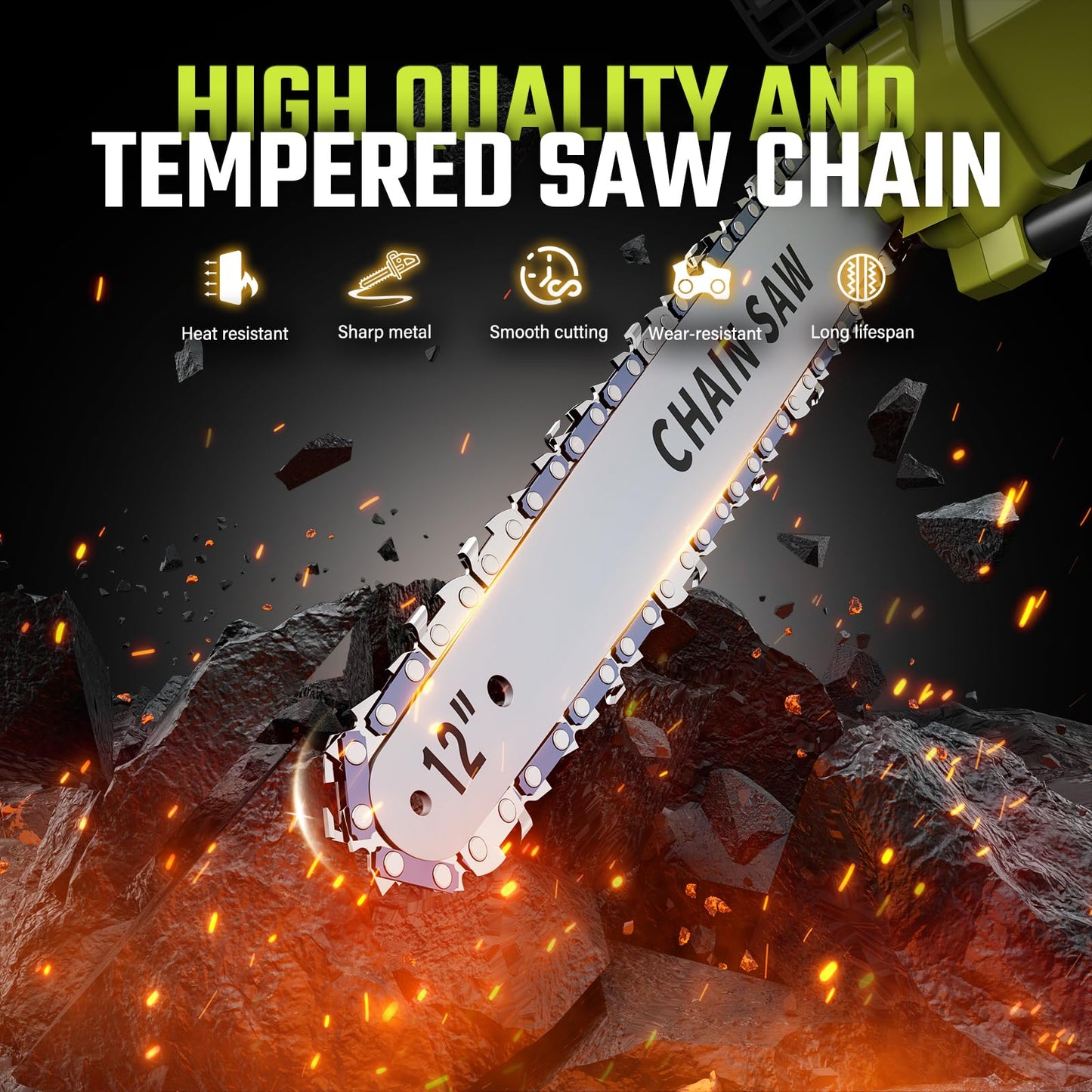 12 In Electric Chainsaw Cordless, 20V Battery Chain Saw with 2x4.0Ah Li-ion Batteries, 2 x Chains, with Tool-free Chain Tension, Auto Oiling for Wood Cutting, Tree Trimming and Branch Pruning