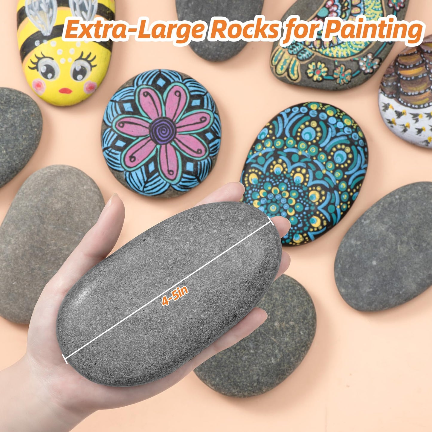 Simetufy 20 Pcs 3.3-4.5'' Large River Rocks for Painting, Rocks for Painting, Rock Painting for Kids, Smooth and Flat Rocks Painting Rocks for DIY & Arts