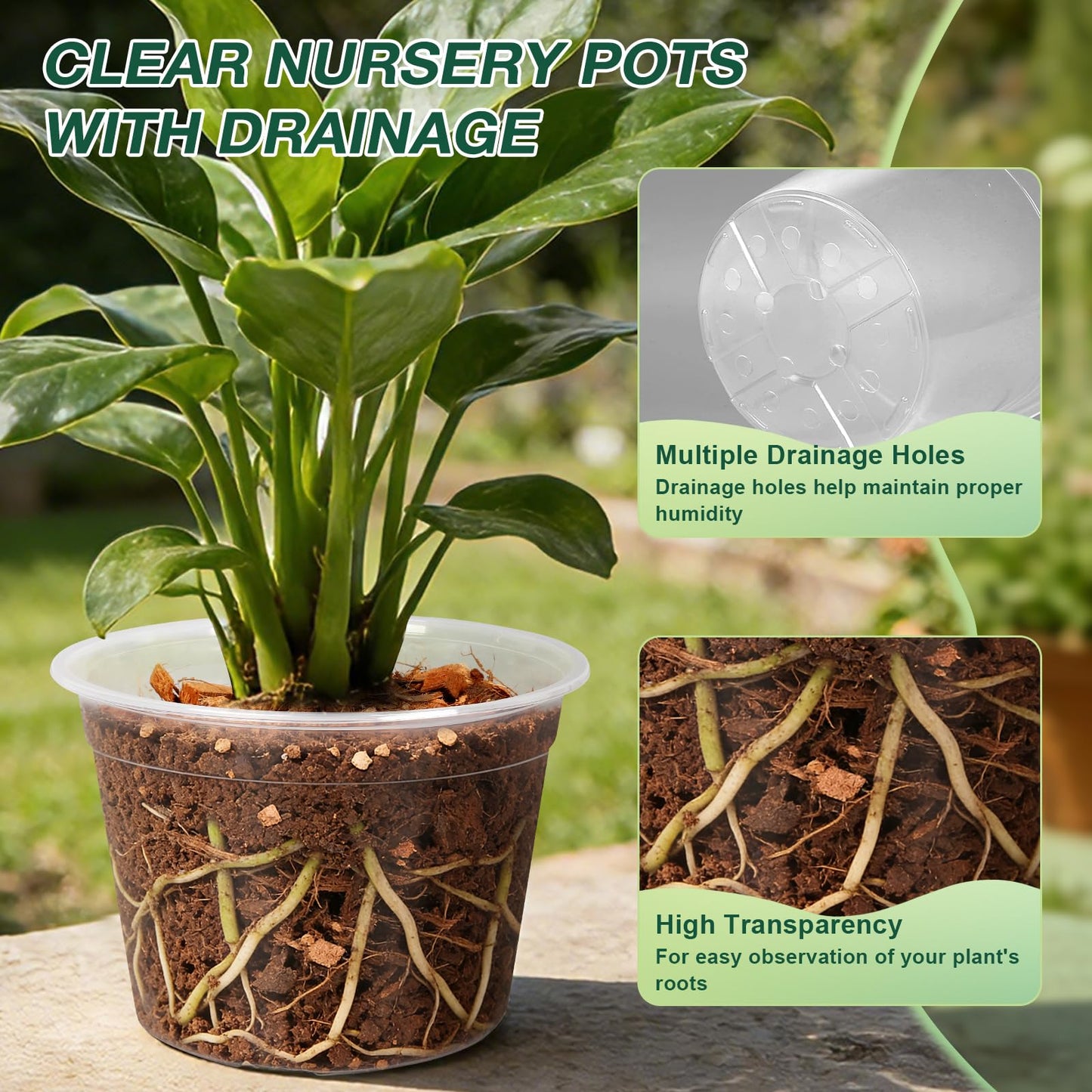 GUGEMEI 10 Inch Clear Nursery Pots with Drainage Holes, 4 Pack Flexible Large Plant Pots for Plants, Plastic Clear Nursery Pots for Seedling, Shrubs, Herbs, Flowers, Vegetables