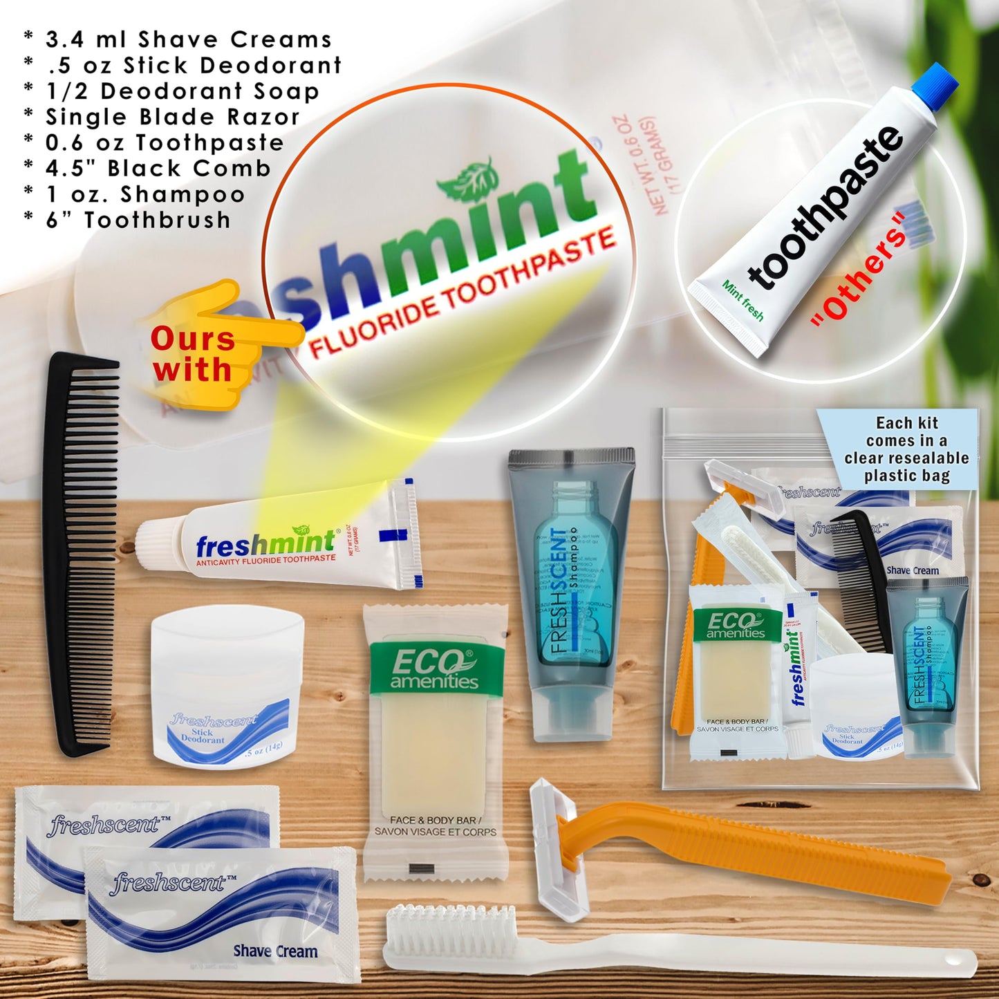 Moda West 24 Kits - Bulk Case of Wholesale Deluxe Toiletries Bathroom Essentials Men, Women, Travel, Charity, Homeless Shelters - 9 Piece Kit, Travel-Ready, Donation Ready, Essential Hygiene Products