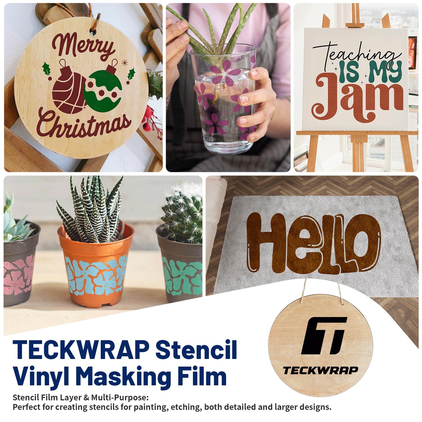 TECKWRAP Blue Stencil Vinyl Adhesive Masking Film with Anti-Bleed Technology & Black Grid Transfer Tape, 12”X12” 10 Sheets/Style, Permanent Adhesive Vinyl, DIY Decals, Signs, Windows, Stickers
