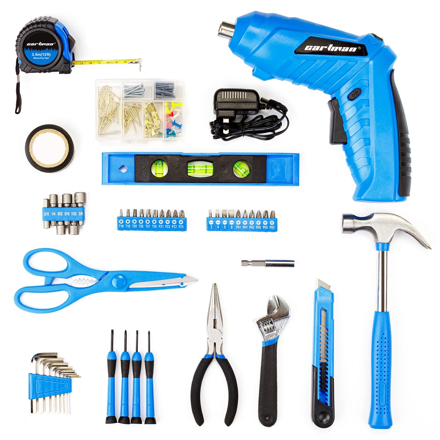CARTMAN 149 Piece Tool Set General Household Hand Tool Kit with Cordless Screwdriver Blue